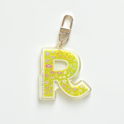 Letter R Affirmation Keychain – RESILIENT Floral Acrylic Charm