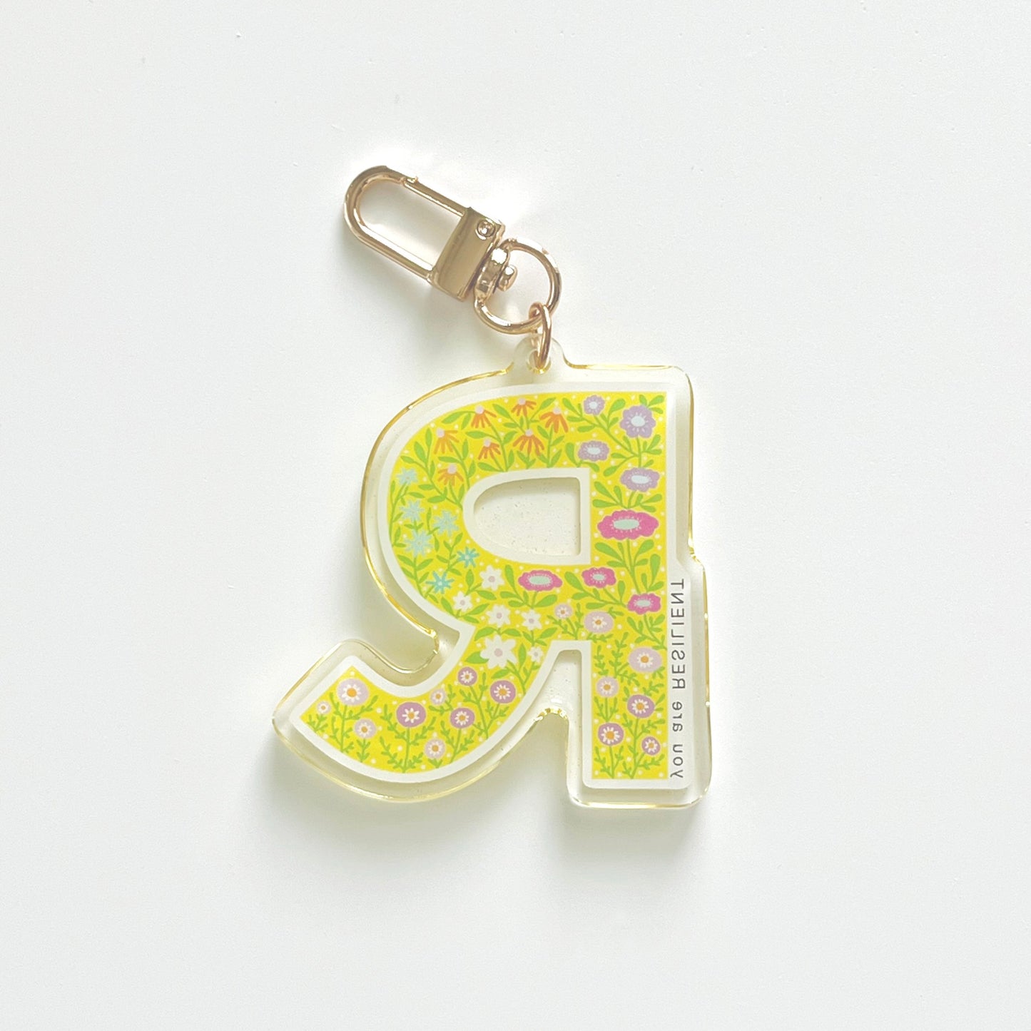 Letter R Affirmation Keychain – RESILIENT Floral Acrylic Charm