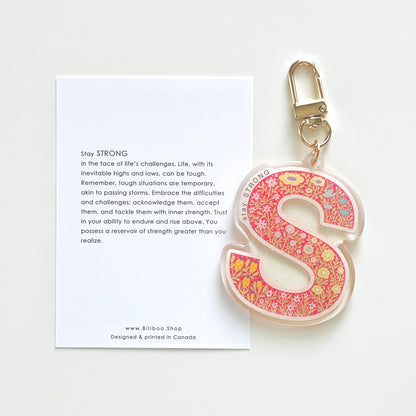 Letter S Affirmation Keychain – STRONG Floral Acrylic Charm
