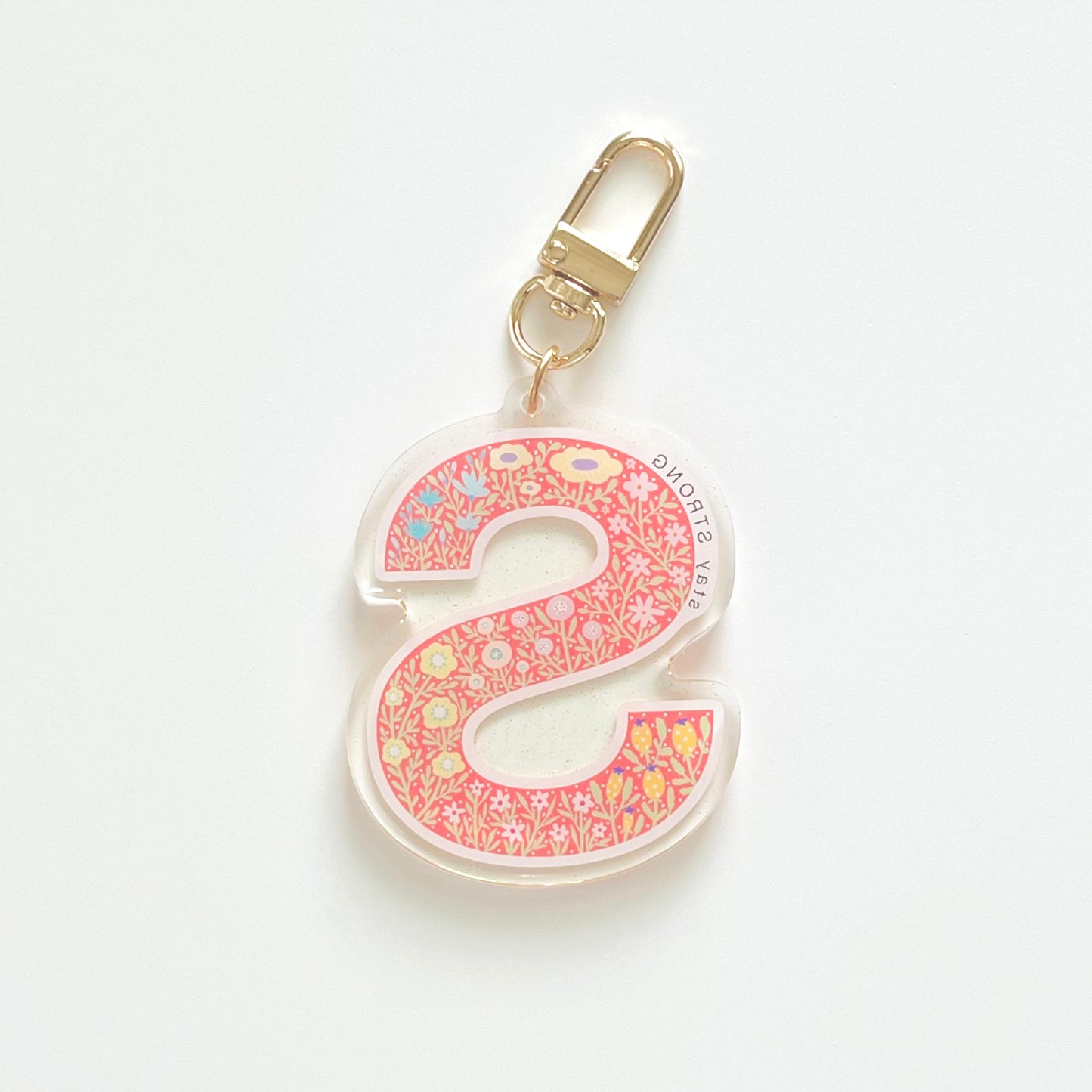 Letter S Affirmation Keychain – STRONG Floral Acrylic Charm