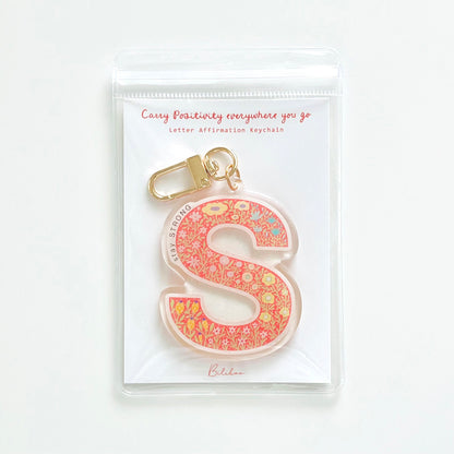 Letter S Affirmation Keychain – STRONG Floral Acrylic Charm