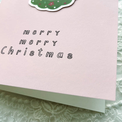Christmas Cat Sticker Card - Pink