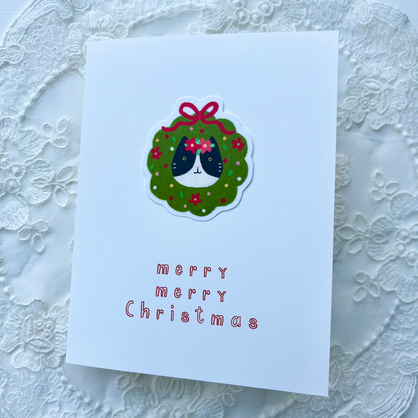 Christmas Cat Sticker Card - White