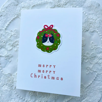 Christmas Cat Sticker Card - White