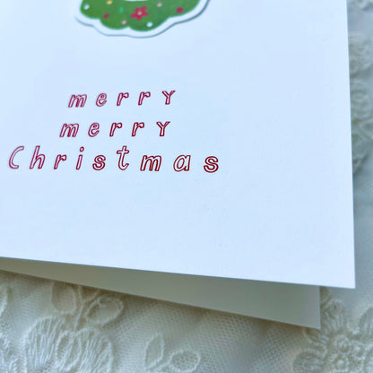 Christmas Cat Sticker Card - White