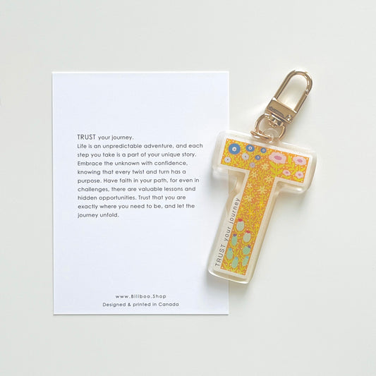 Letter T Affirmation Keychain – TRUST Floral Acrylic Charm