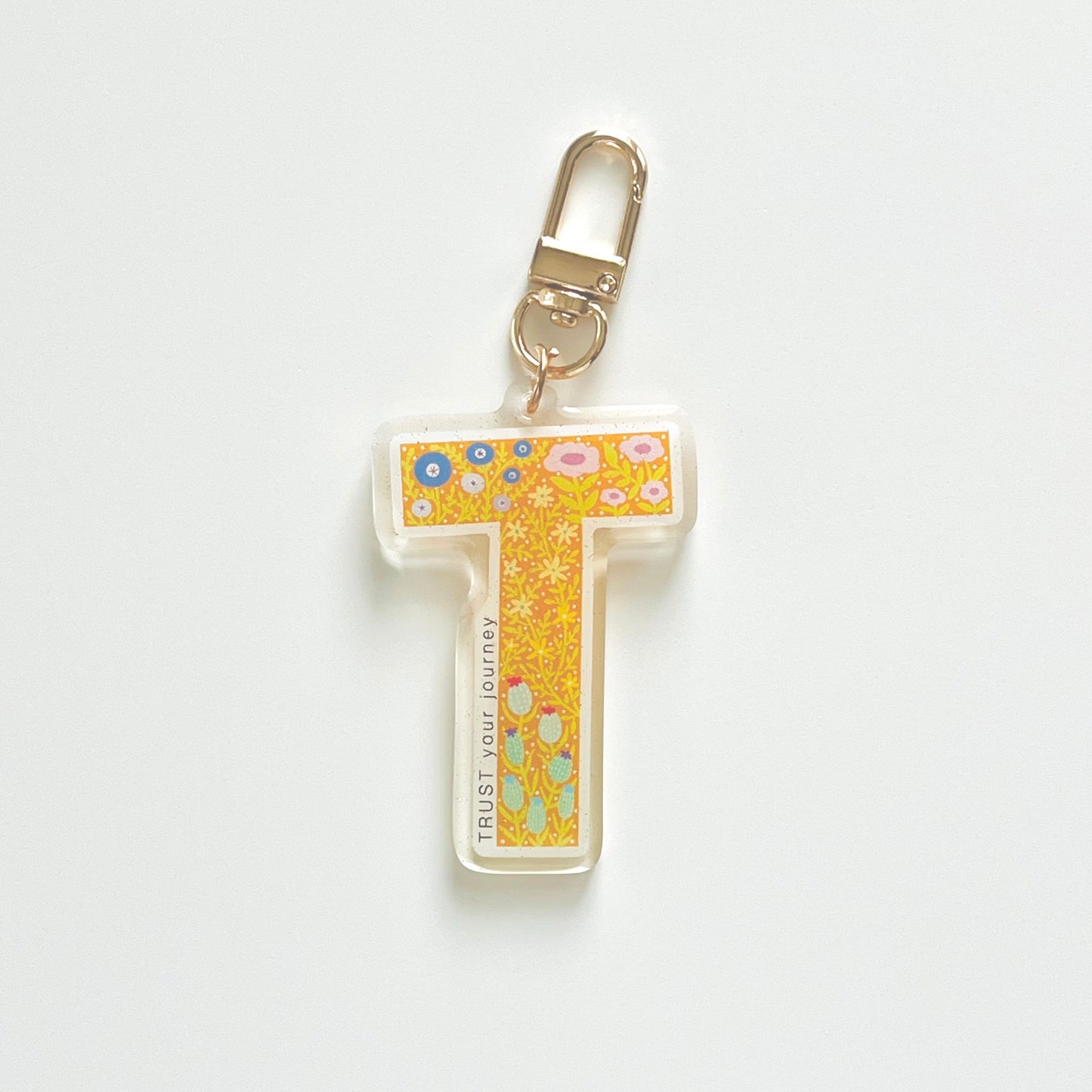 Letter T Affirmation Keychain – TRUST Floral Acrylic Charm