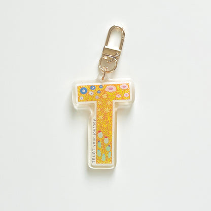 Letter T Affirmation Keychain – TRUST Floral Acrylic Charm