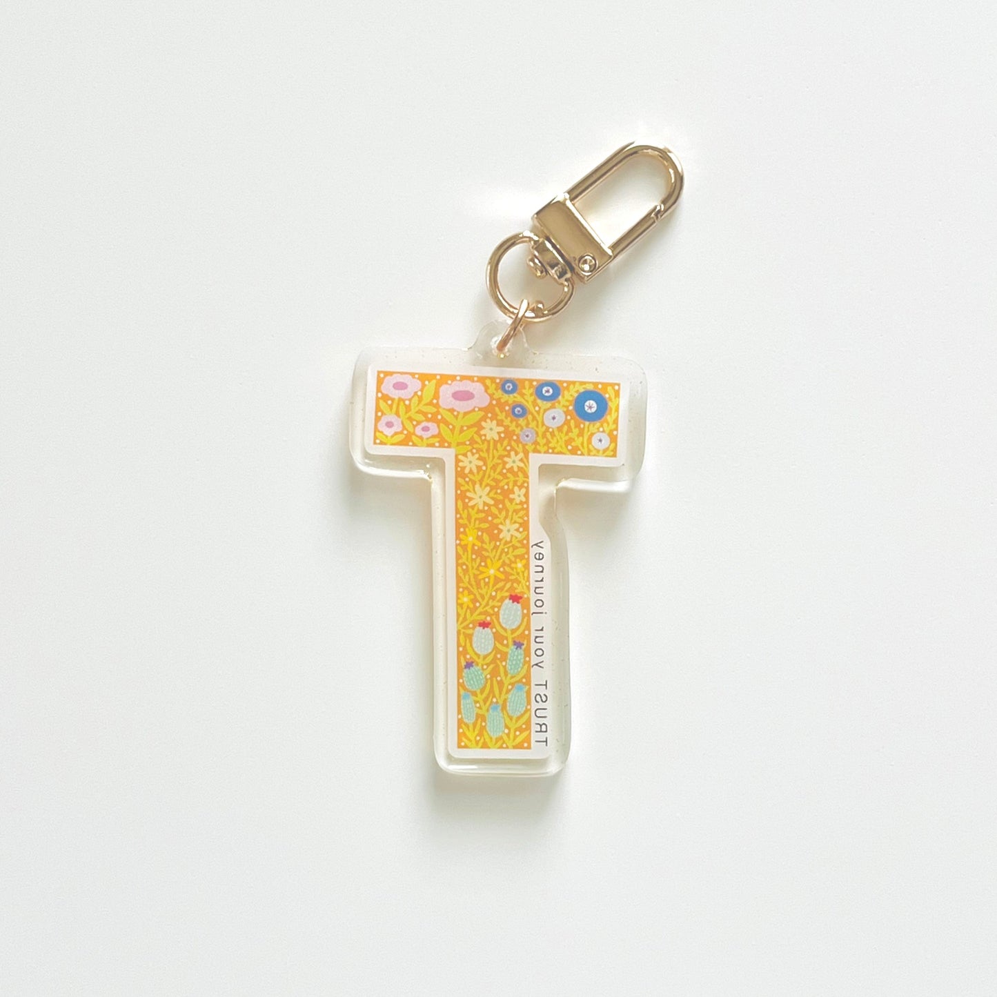 Letter T Affirmation Keychain – TRUST Floral Acrylic Charm