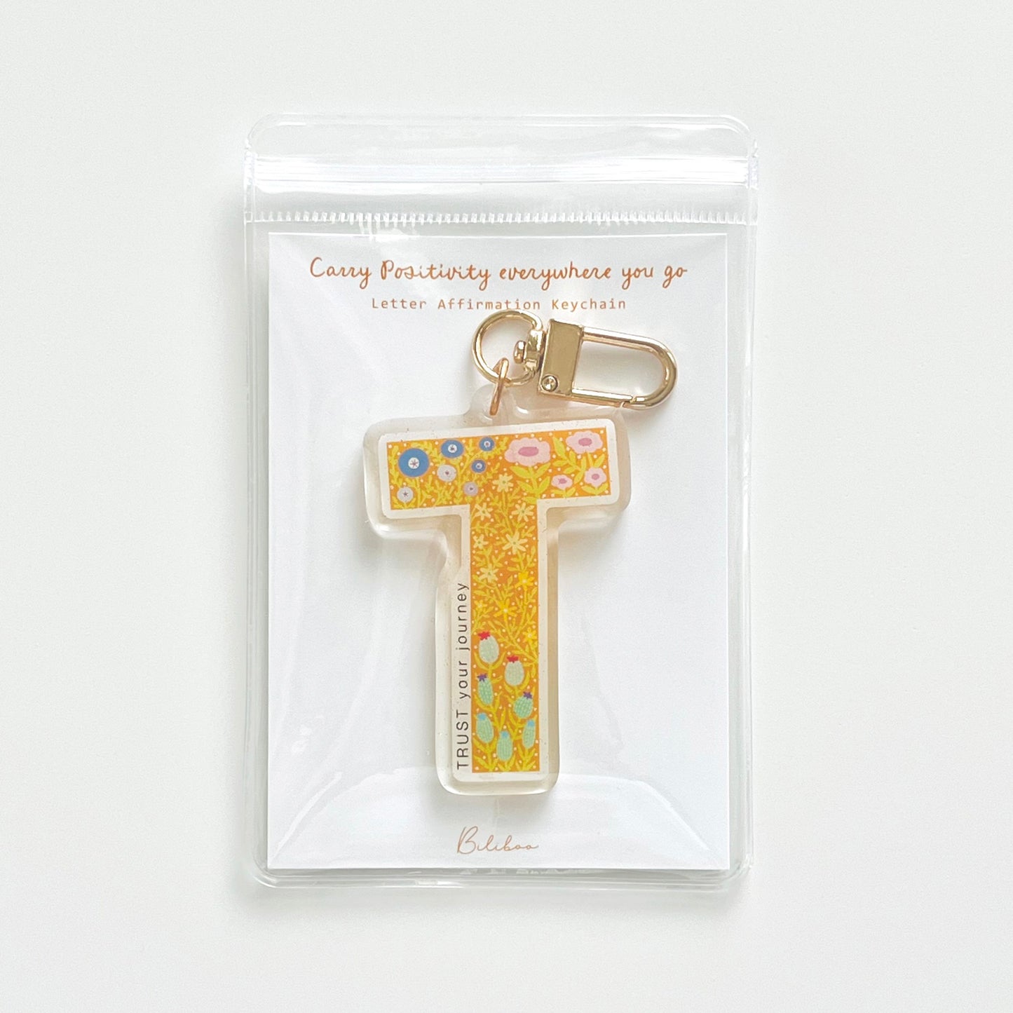 Letter T Affirmation Keychain – TRUST Floral Acrylic Charm