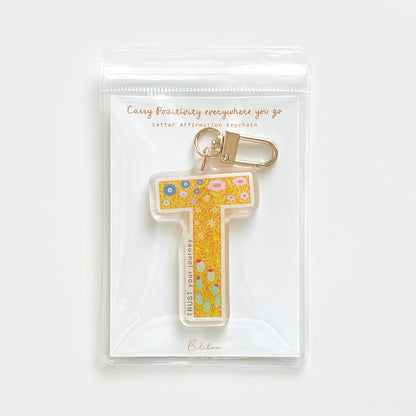 Letter T Affirmation Keychain – TRUST Floral Acrylic Charm