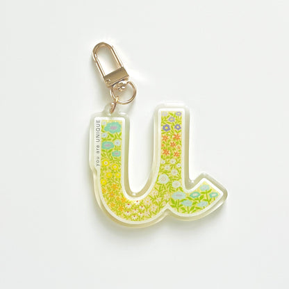 Letter U Affirmation Keychain – UNIQUE Floral Acrylic Charm