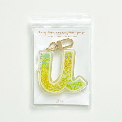 Letter U Affirmation Keychain – UNIQUE Floral Acrylic Charm