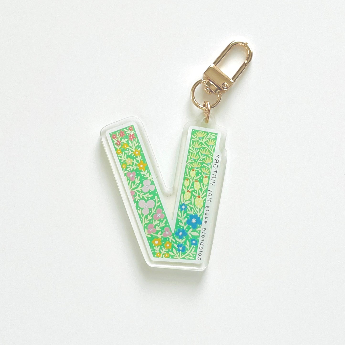 Letter V Affirmation Keychain – VICTORY Floral Acrylic Charm
