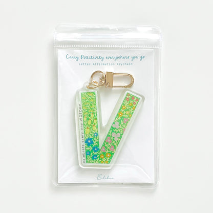 Letter V Affirmation Keychain – VICTORY Floral Acrylic Charm