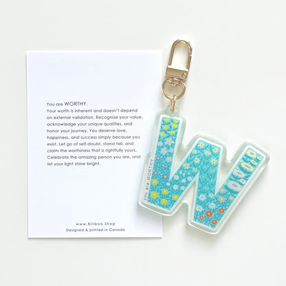 Letter W Affirmation Keychain – WORTHY Floral Acrylic Charm
