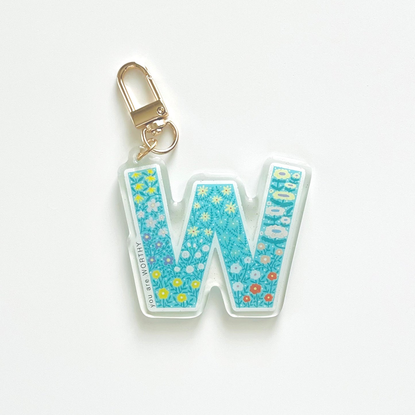 Letter W Affirmation Keychain – WORTHY Floral Acrylic Charm