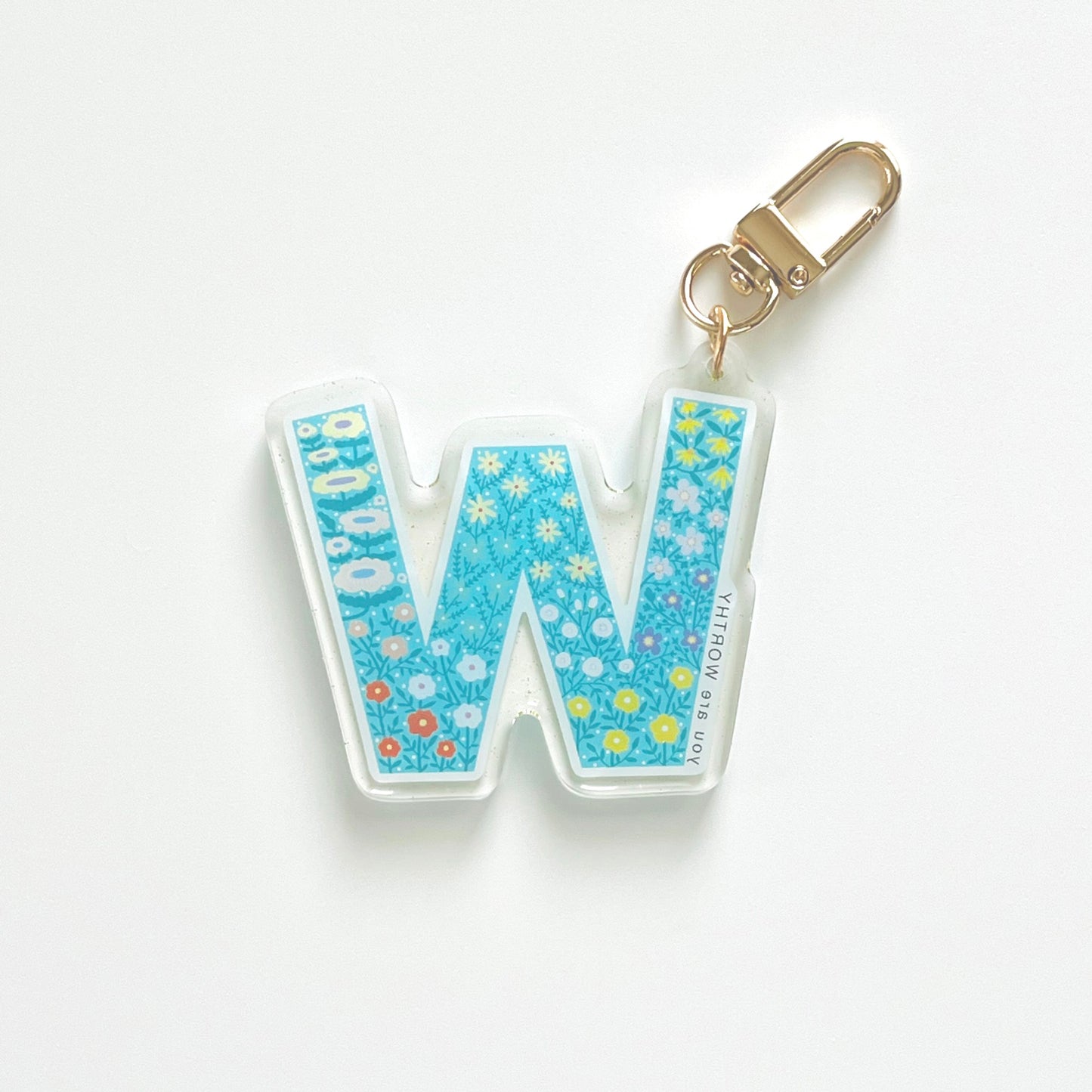 Letter W Affirmation Keychain – WORTHY Floral Acrylic Charm