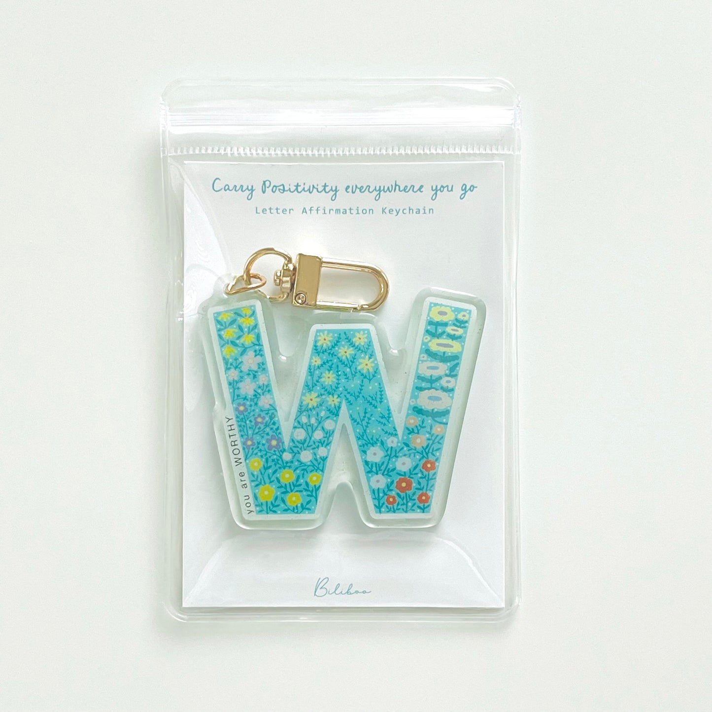 Letter W Affirmation Keychain – WORTHY Floral Acrylic Charm