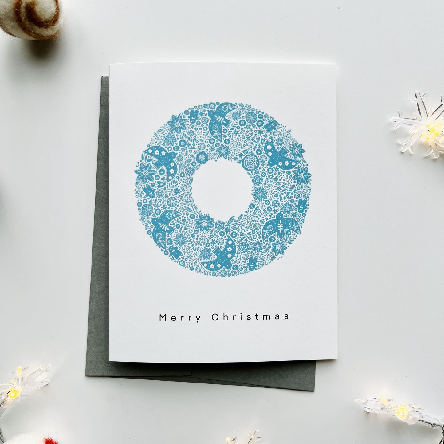 Nordic Wreath Greeting Card - Gold Foiled Elegant Holiday Card