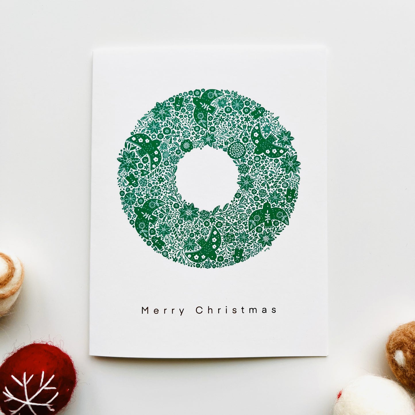 Nordic Wreath Greeting Card - Gold Foiled Elegant Holiday Card