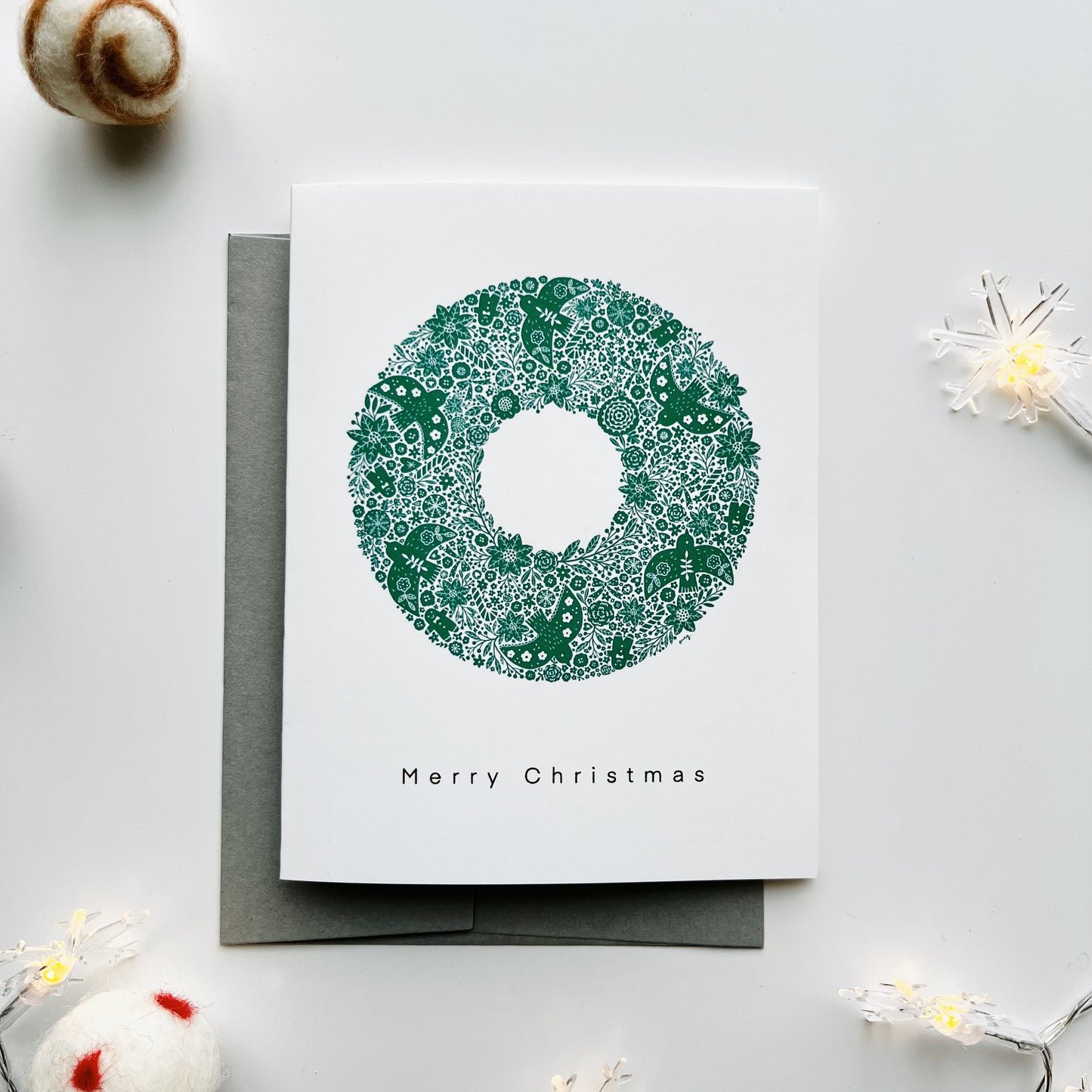 Nordic Wreath Greeting Card - Gold Foiled Elegant Holiday Card