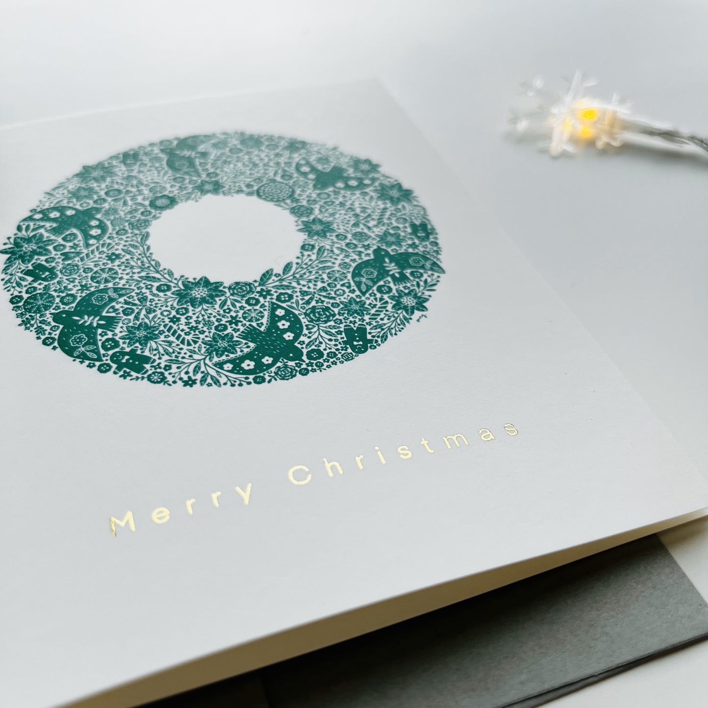 Nordic Wreath Greeting Card - Gold Foiled Elegant Holiday Card