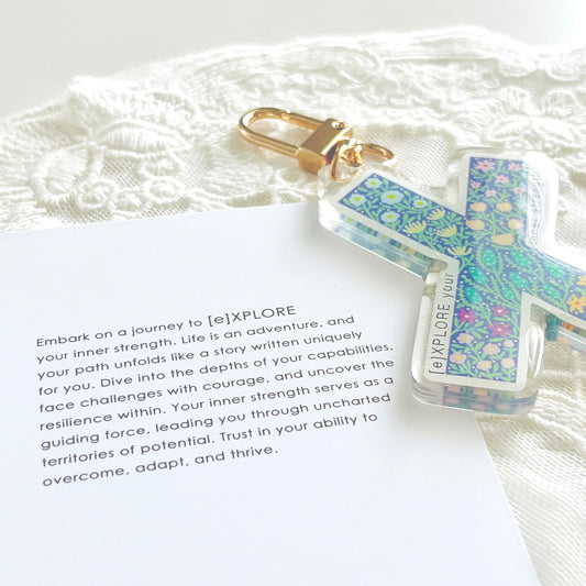 Letter X Affirmation Keychain – EXPLORE Floral Acrylic Charm