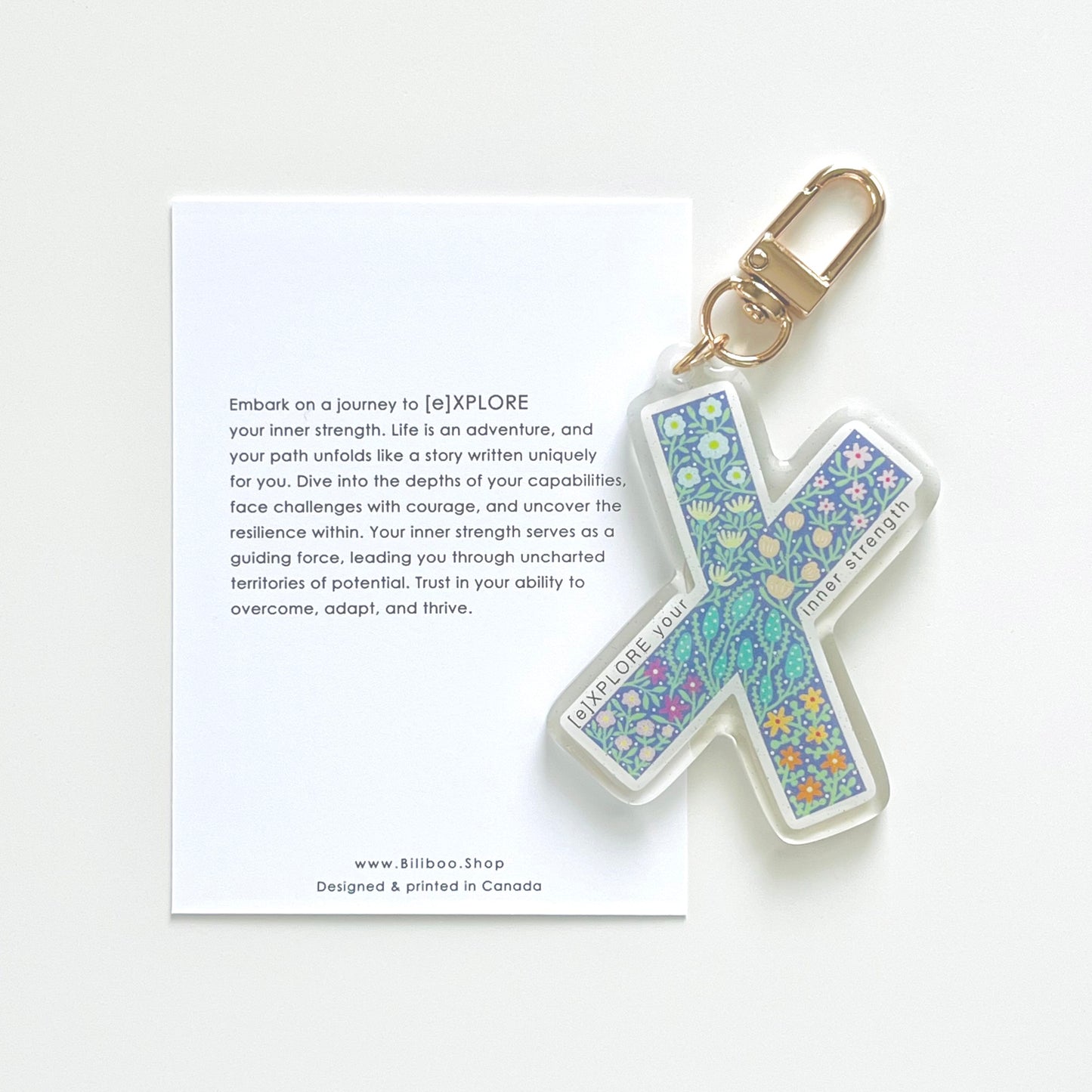 Letter X Affirmation Keychain – EXPLORE Floral Acrylic Charm