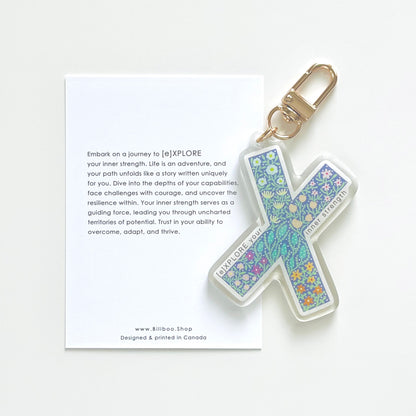 Letter X Affirmation Keychain – EXPLORE Floral Acrylic Charm