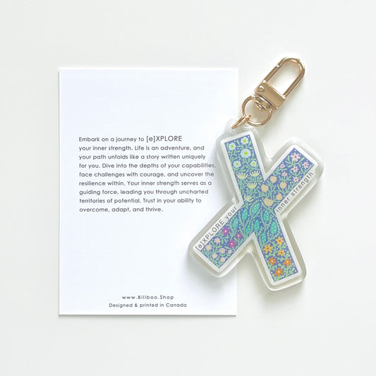 Letter X Affirmation Keychain – EXPLORE Floral Acrylic Charm