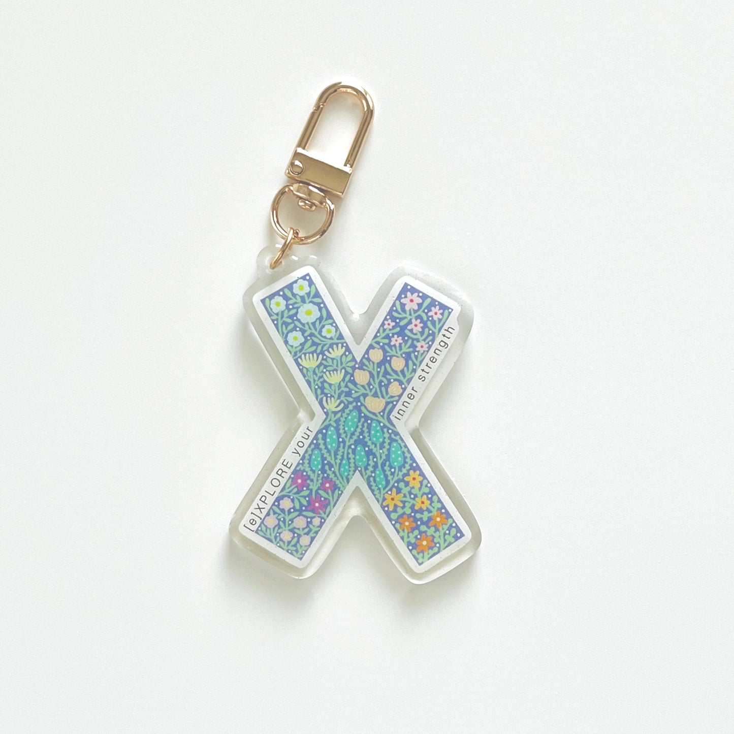 Letter X Affirmation Keychain – EXPLORE Floral Acrylic Charm