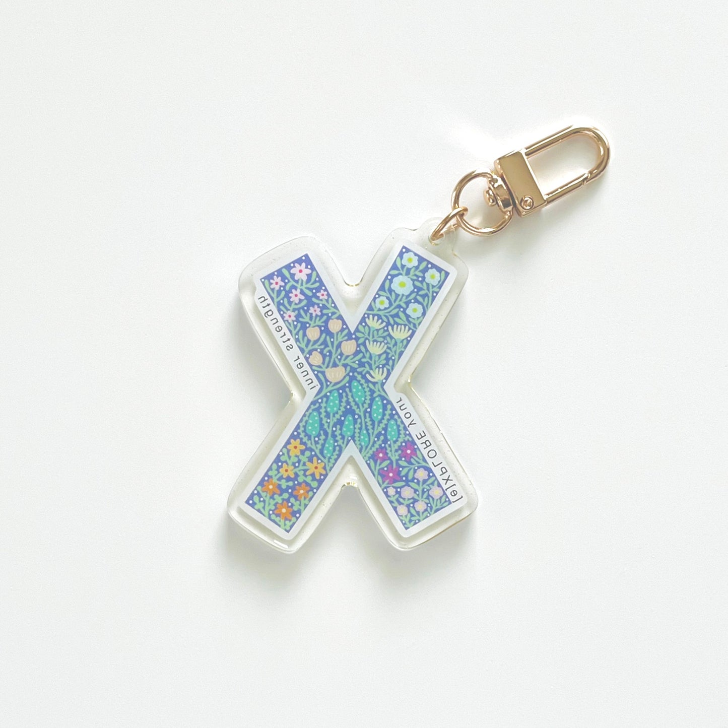 Letter X Affirmation Keychain – EXPLORE Floral Acrylic Charm
