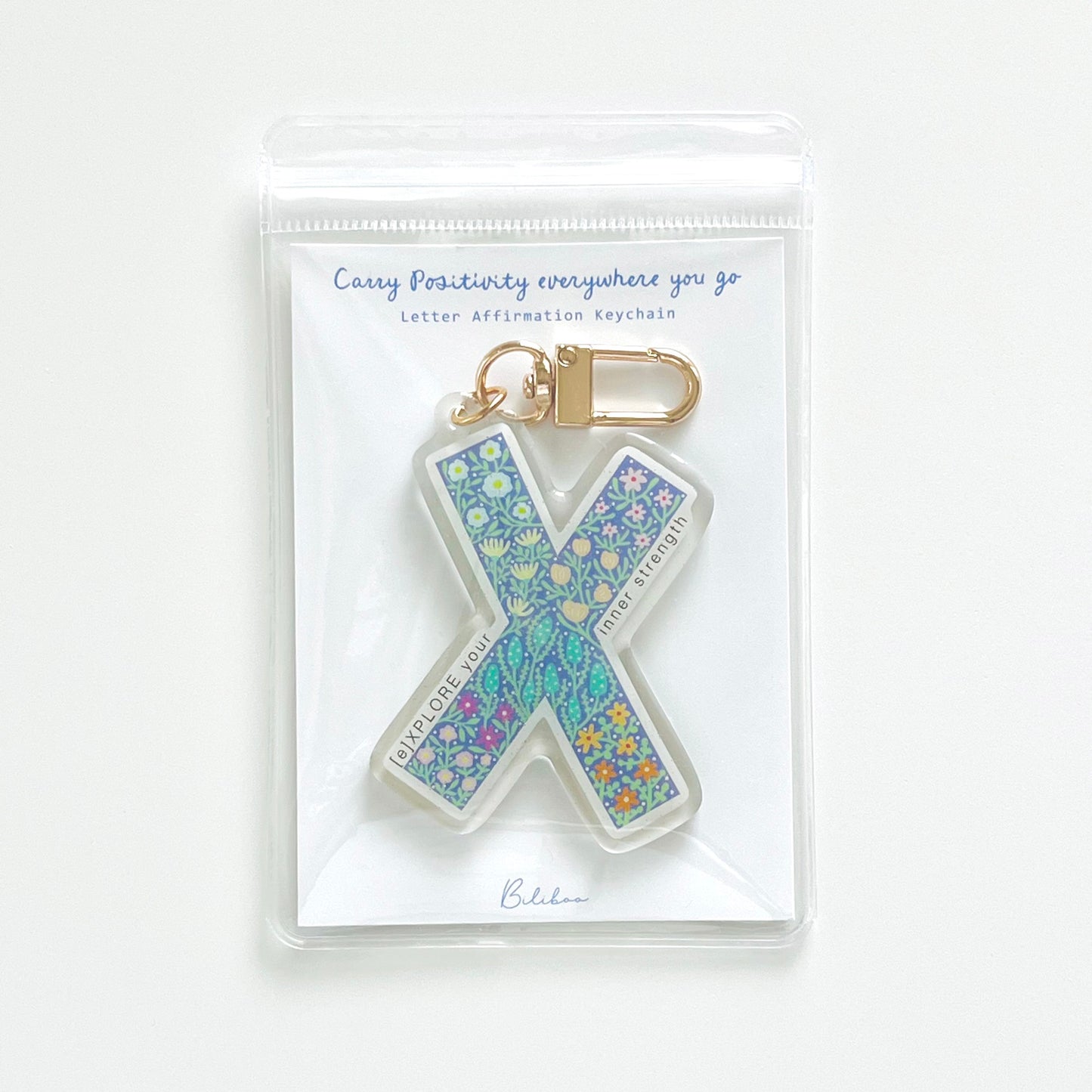 Letter X Affirmation Keychain – EXPLORE Floral Acrylic Charm