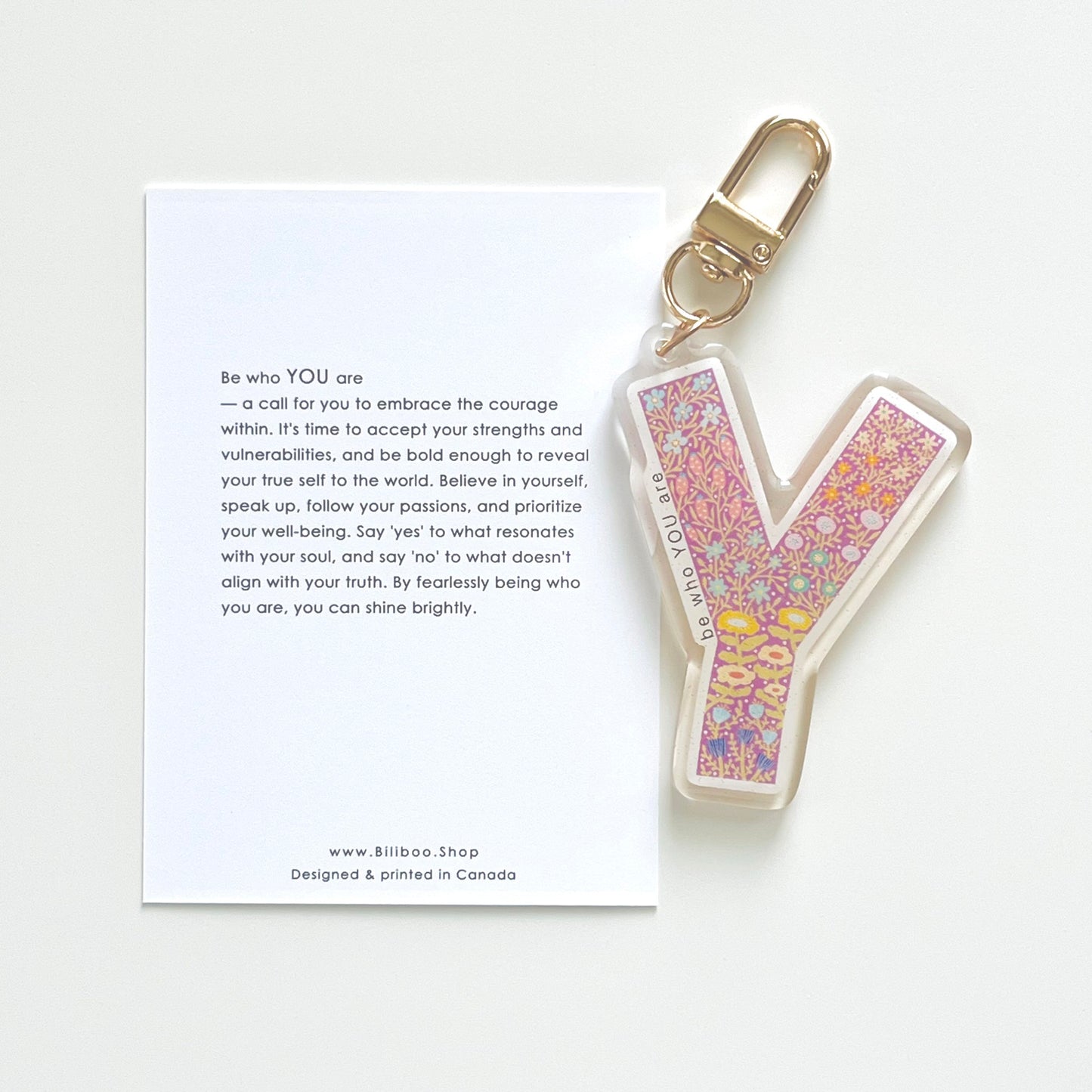 Letter Y Affirmation Keychain – YOU Floral Acrylic Charm