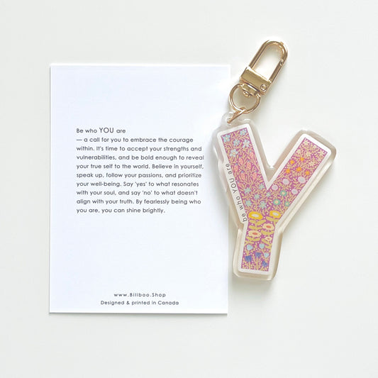 Letter Y Affirmation Keychain – YOU Floral Acrylic Charm