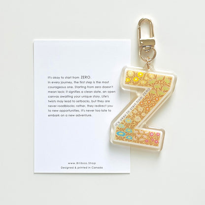 Letter Z Affirmation Keychain – ZERO Floral Acrylic Charm