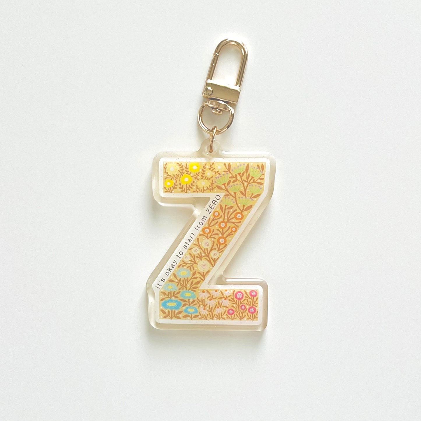 Letter Z Affirmation Keychain – ZERO Floral Acrylic Charm