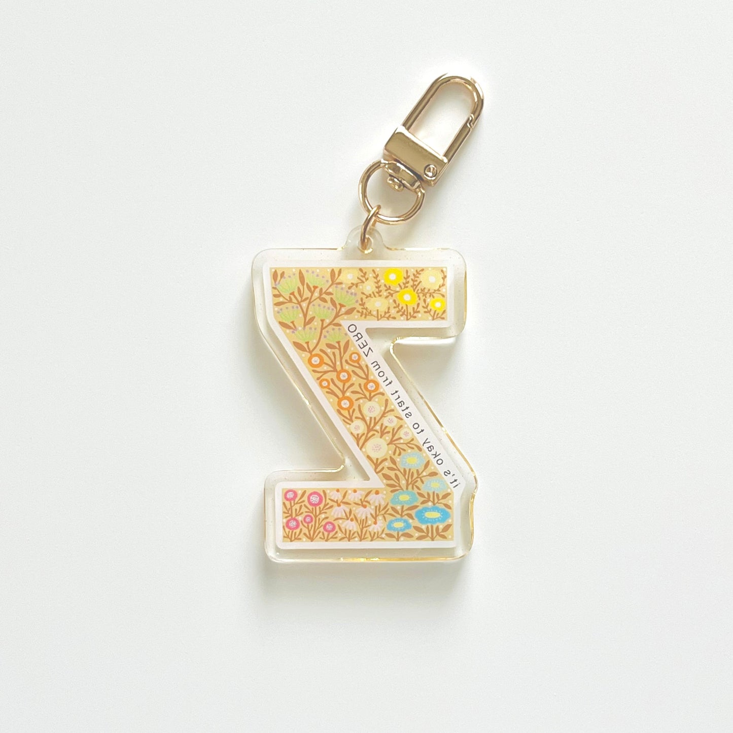 Letter Z Affirmation Keychain – ZERO Floral Acrylic Charm