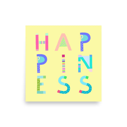 Happiness Poster (Soft Yellow) – Pick Pop Prints