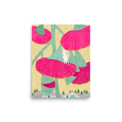 Eucalyptus Synandra illustration poster from The Rare Bloom Collection featuring a vibrant botanical artwork inspired by a rare Australian flower, 8x10 in.