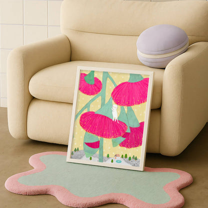 Eucalyptus Synandra illustration poster from The Rare Bloom Collection styled in a cozy living room setting.