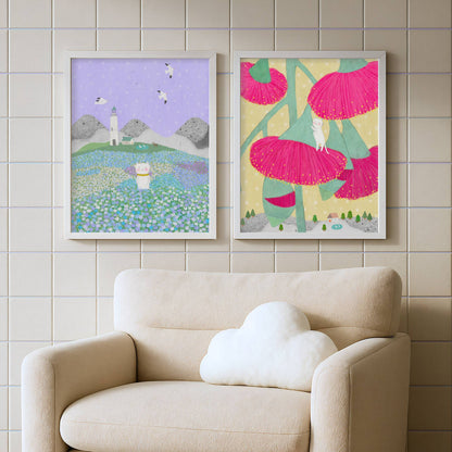 Eucalyptus Synandra illustration poster displayed alongside another artwork from The Rare Bloom Collection, highlighting coordinated botanical wall art.