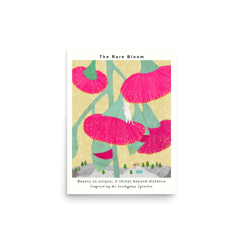 Eucalyptus Synandra poster from The Rare Bloom Collection featuring a vibrant botanical illustration inspired by a rare Australian flower, 12x16 in.