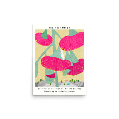 Eucalyptus Synandra poster from The Rare Bloom Collection featuring a vibrant botanical illustration inspired by a rare Australian flower, 12x16 in.