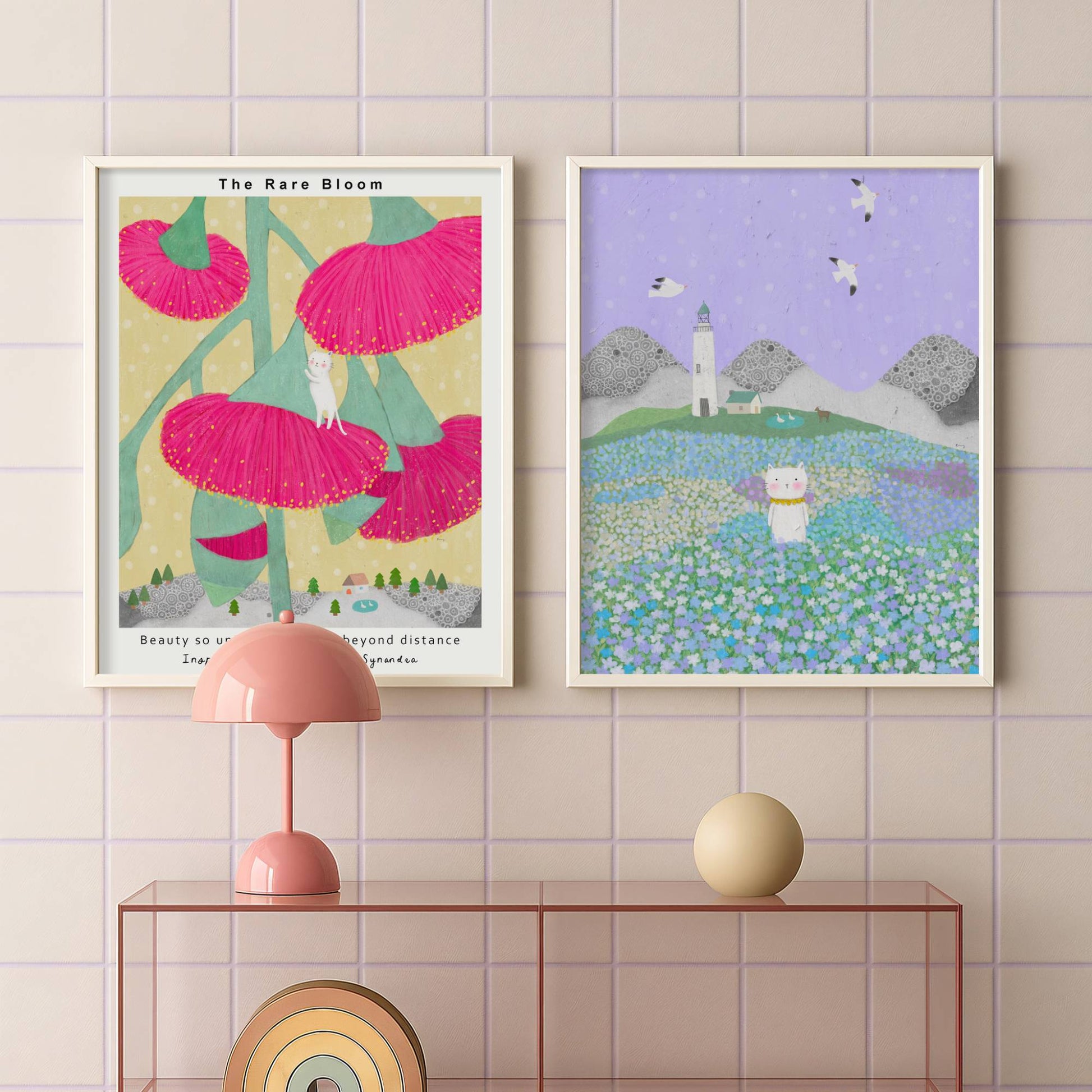 Eucalyptus Synandra poster displayed alongside another artwork from The Rare Bloom Collection, highlighting coordinated botanical wall art.