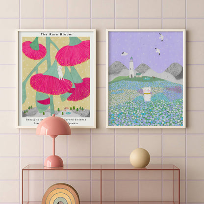 Eucalyptus Synandra poster displayed alongside another artwork from The Rare Bloom Collection, highlighting coordinated botanical wall art.