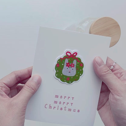 Christmas Cat Sticker Card - Pink