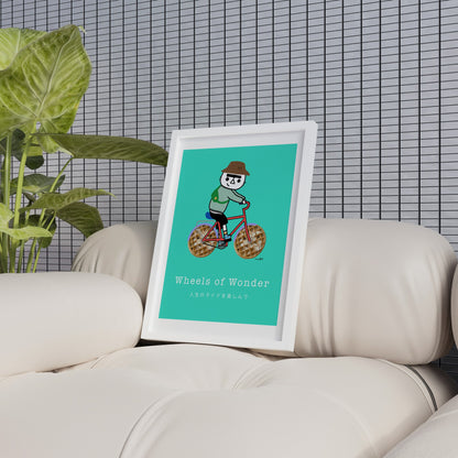 Wheels of Wonder – playful cat illustration from the Malo Collection, shown as wall art displayed in a modern living room 02
